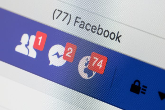 RIGA, LATVIA - February 24, 2017: Facebook notification bar.
