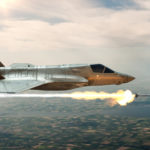 The fighter in the sky launches a rocket