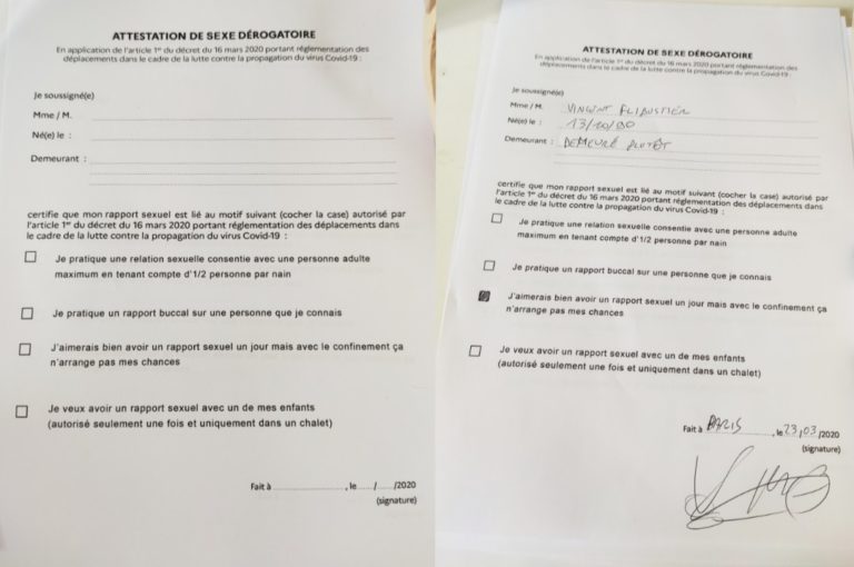 Confinement: Il faudra bientôt remplir une attestation pour faire l&rsquo;amour