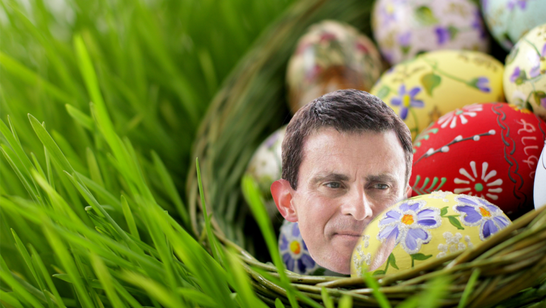 Pâques : Manuel Valls caché dans les jardins de l’Élysée attend qu’Emmanuel Macron le trouve