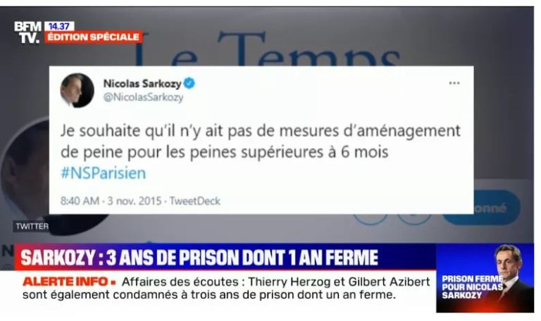 Sarkozy décide d&rsquo;être cohérent et refuse l&rsquo;aménagement de peine, il va en prison.