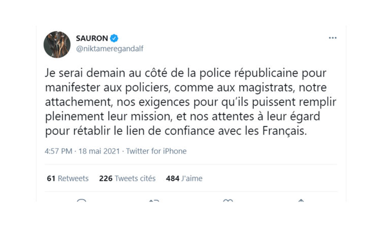 Sauron sera aussi présent à la manifestation des policiers demain