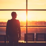 Airport terminal at the sunset