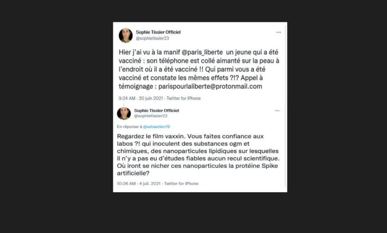 Captures d&rsquo;écran du Twitter de Sophie Tissier.