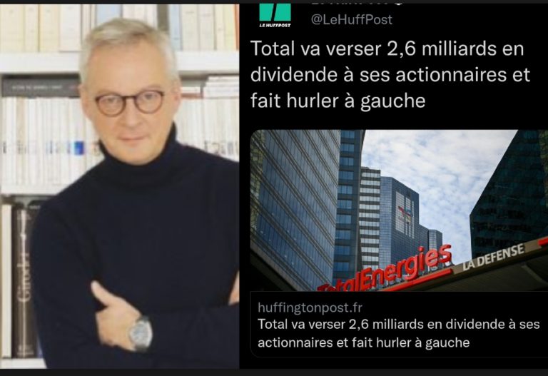 Bruno Lemaire: « Si vous vous plaignez des surprofits de Total vous n&rsquo;avez qu&rsquo;à devenir actionnaire de Total. »