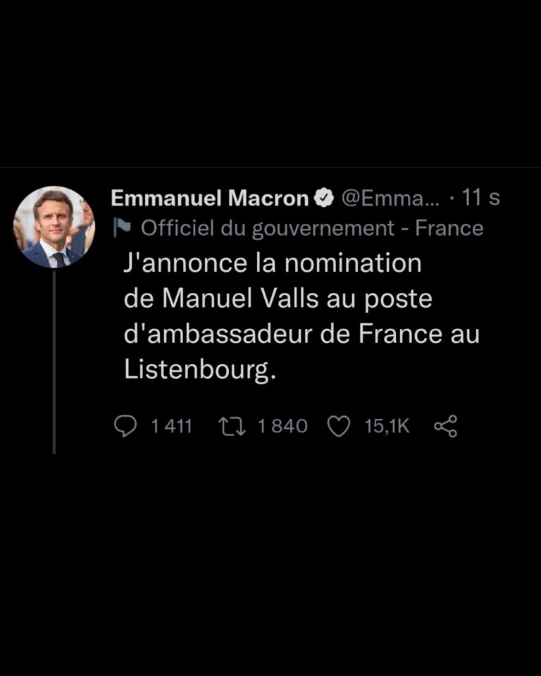 Manuel Valls nommé ambassadeur de France au Listenbourg