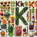 DALL·E 2024-08-07 18.49.48 – A variety of foods starting with the letter &lsquo;K&rsquo; arranged on a white countertop. Includes kiwis, kale, kumquats, ketchup, kir, kudu meat, kabobs, kasha