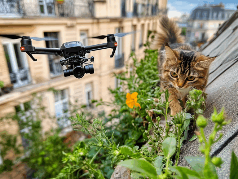 Un drône sauve un chaton sur un toit
